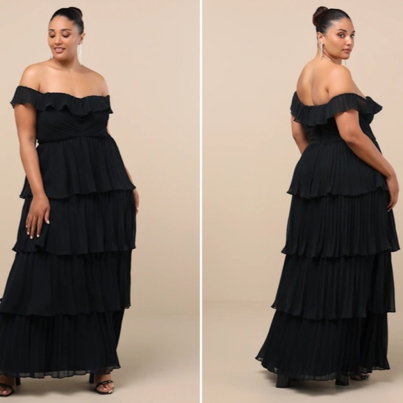 LULUS Sexy Prom Wedding Bridesmaid Tiered Ruffles Flowy Elegant Maxi Dress - Picture 6 of 7